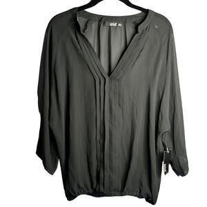 Ana Black Sheer Pleated Seam Tunic Size Medium